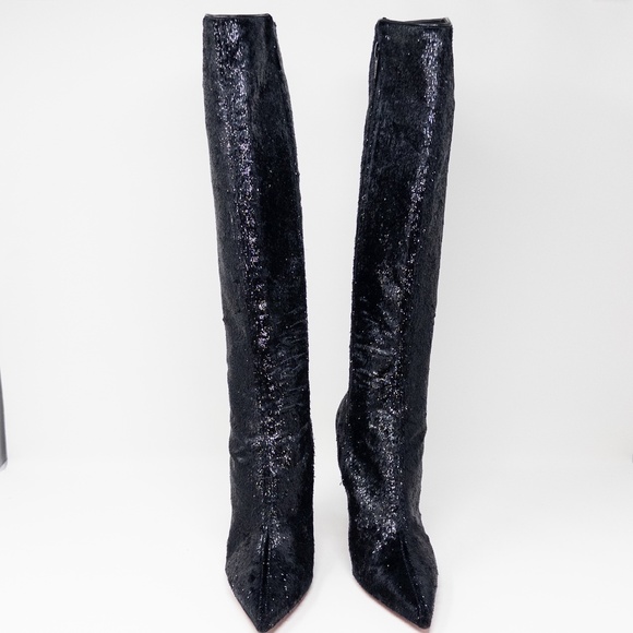 Christian Louboutin Kate Botta 100 Black Velours Papillon Knee High Boots 37 EU - Picture 2 of 8